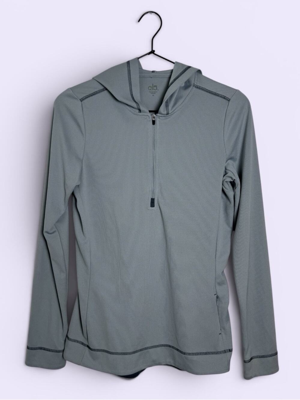 Alo Gray Cool Fit Quarter Zip Hooded Performance Pullover
